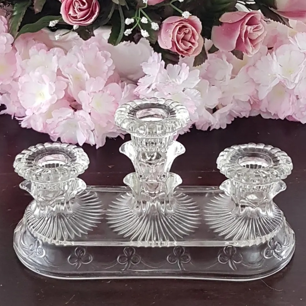 Cambridge Glass Mid Century Candle Holder for 3 Taper Candles